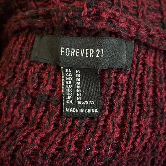 FOREVER 21 MAROON BLACK 3/4 SLEEVE OPEN DRAPE FRONT CARDIGAN SZ MED PREOWNED - Picture 5 of 7